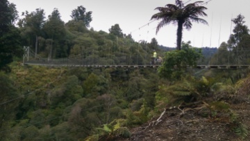 The original train bridge having fallen down...